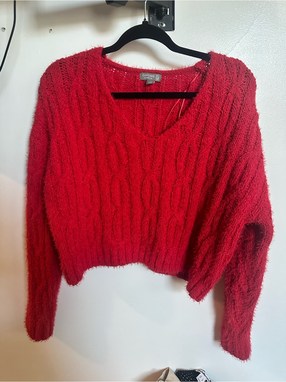 Francesca's Collections Red Cable-Knit V-Neck Sweater